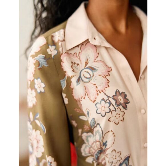 Sezane Tatiana Midi Shirt Dress Rama Kaki Floral French Elegant Casual FR40/US8 - Picture 4 of 9